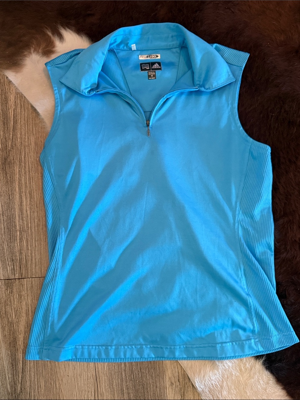 adidas ClimaCool Women’s Sleeveless Zip Polo - Bright Turquoise